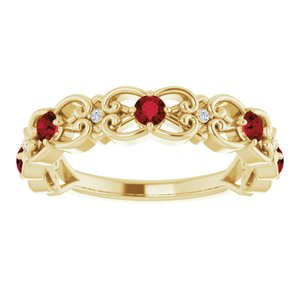 14K Yellow Gold Natural Mozambique Garnet & .02 CTW Natural Diamond Scroll Ring