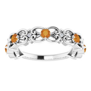 14K White Gold Natural Citrine & .02 CTW Natural Diamond Scroll Ring
