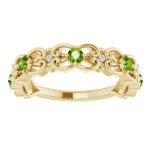 14K Yellow Gold Natural Peridot & .02 CTW Natural Diamond Scroll Ring