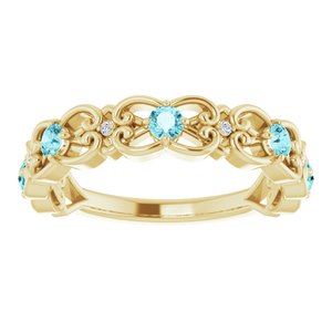 14K Yellow Gold Natural Blue Zircon & .02 CTW Natural Diamond Scroll Ring