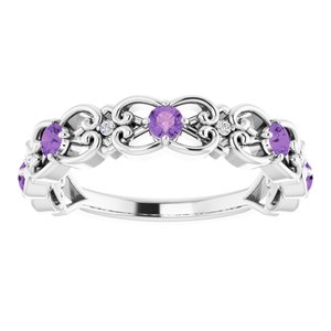 Sterling Silver Natural Amethyst & .02 CTW Natural Diamond Scroll Rings