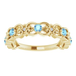 14K Yellow Gold Natural Aquamarine & .02 CTW Natural Diamond Scroll Ring