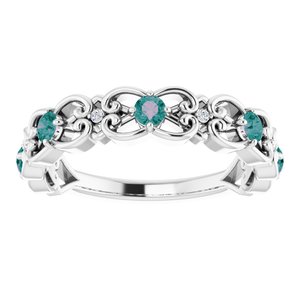 14K White Gold Natural Alexandrite & .02 CTW Natural Diamond Scroll Rings