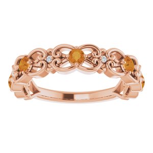 14K Rose Gold Natural Citrine & .02 CTW Natural Diamond Scroll Ring