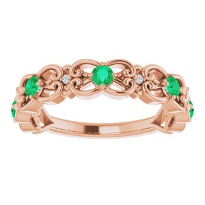 14K Rose Gold Natural Emerald & .02 CTW Natural Diamond Scroll Ring