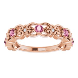 14K Rose Gold Natural Pink Tourmaline & .02 CTW Natural Diamond Scroll Ring