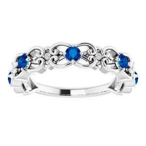 Platinum Natural Blue Sapphire & .02 CTW Natural Diamond Scroll Ring