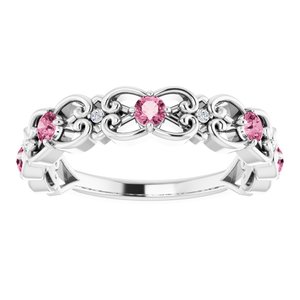 14K White Gold Natural Pink Tourmaline & .02 CTW Natural Diamond Scroll Ring