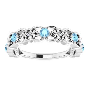 Platinum Natural Aquamarine & .02 CTW Natural Diamond Scroll Ring