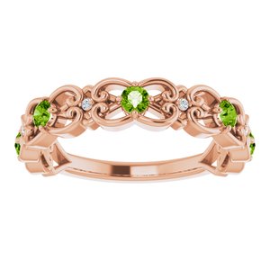 14K Rose Gold Natural Peridot & .02 CTW Natural Diamond Scroll Ring