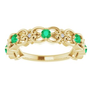14K Yellow Gold Lab-Grown Emerald & .02 CTW Natural Diamond Scroll Ring