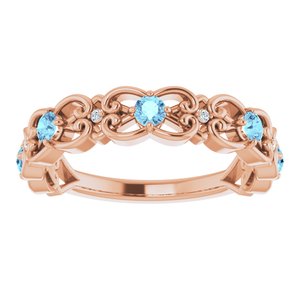 14K Rose Gold Natural Aquamarine & .02 CTW Natural Diamond Scroll Ring