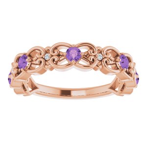 14K Rose Gold Natural Amethyst & .02 CTW Natural Diamond Scroll Rings