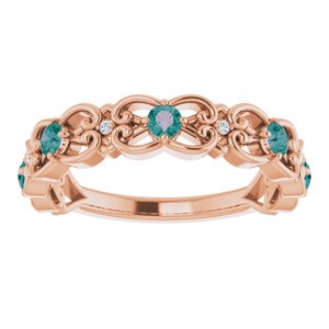 14K Rose Gold Natural Alexandrite & .02 CTW Natural Diamond Scroll Rings