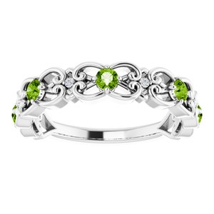 Sterling Silver Natural Peridot & .02 CTW Natural Diamond Scroll Ring
