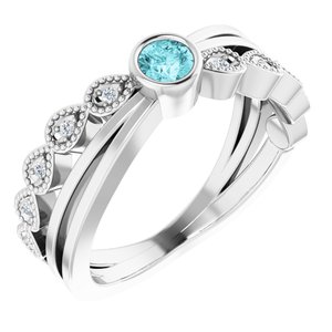14K White Gold Natural Blue Zircon & .04 CTW Natural Diamond Ring