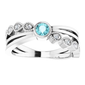 14K White Gold Natural Blue Zircon & .04 CTW Natural Diamond Ring
