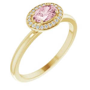 14K Yellow Gold 6x4 mm Natural Morganite & .04 CTW Natural Diamond Halo-Style Ring