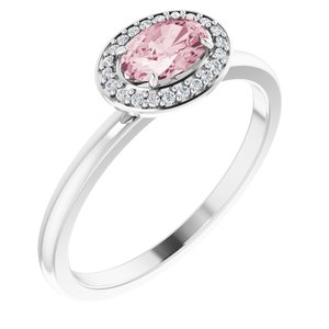 14K White Gold 6x4 mm Natural Morganite & .04 CTW Natural Diamond Halo-Style Ring