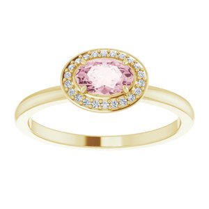 14K Yellow Gold 6x4 mm Natural Morganite & .04 CTW Natural Diamond Halo-Style Ring
