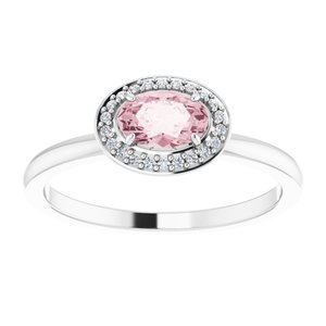 Platinum 6x4 mm Natural Morganite & .04 CTW Natural Diamond Halo-Style Ring