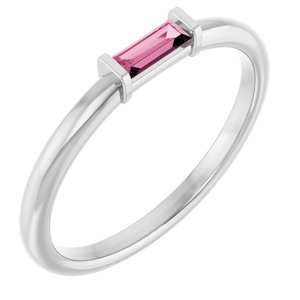 14K White Gold Natural Pink Tourmaline Stackable Ring