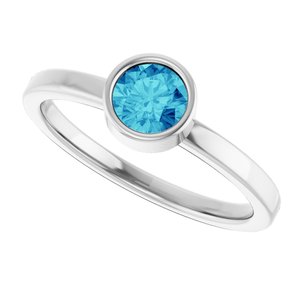 Rhodium-Plated Sterling Silver 5 mm Imitation Blue Zircon Ring