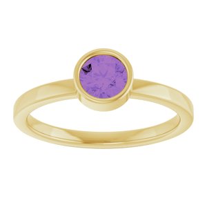 14K Yellow Gold 5 mm Natural Amethyst Ring