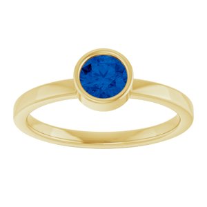 14K Yellow Gold 5 mm Lab-Grown Blue Sapphire Ring