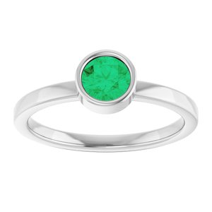 14K White Gold 5 mm Natural Emerald Ring