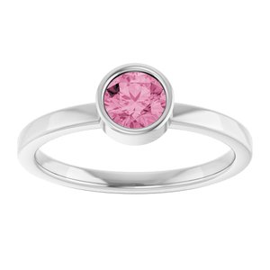 Rhodium-Plated Sterling Silver 5 mm Imitation Pink Tourmaline Ring