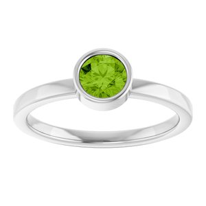 14K White Gold 5 mm Natural Peridot Ring