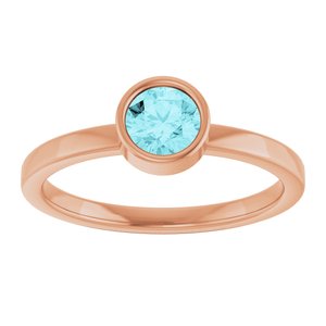 14K Rose Gold 5 mm Natural Blue Zircon Ring