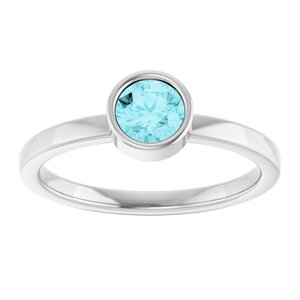 Platinum 5 mm Natural Blue Zircon Ring