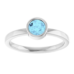 Rhodium-Plated Sterling Silver 5 mm Imitation Aquamarine Ring