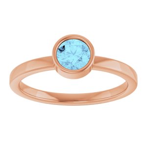 14K Rose Gold 5 mm Natural Aquamarine Ring