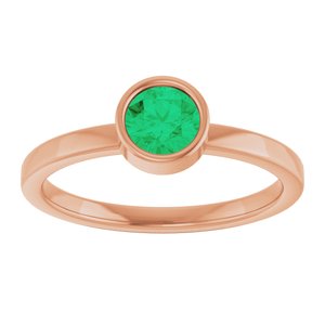 14K Rose Gold 5 mm Natural Emerald Ring