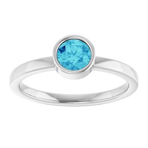Rhodium-Plated Sterling Silver 5 mm Imitation Blue Zircon Ring