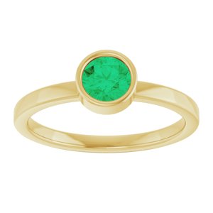 14K Yellow Gold 5 mm Lab-Grown Emerald Ring
