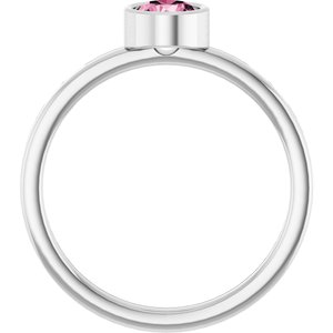 14K White Gold 5 mm Natural Pink Tourmaline Ring