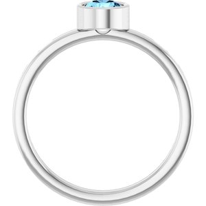 14K White Gold 5 mm Natural Aquamarine Ring