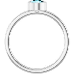 14K White Gold 5 mm Natural Blue Zircon Ring