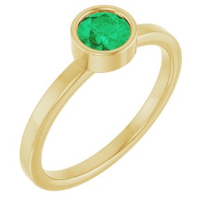 14K Yellow Gold 5 mm Lab-Grown Emerald Ring