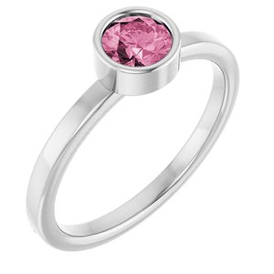 Rhodium-Plated Sterling Silver 5 mm Imitation Pink Tourmaline Ring