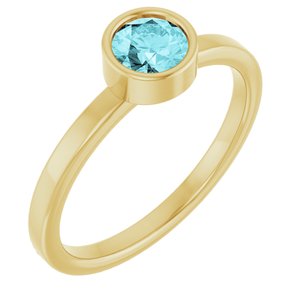 14K Yellow Gold 5 mm Natural Blue Zircon Ring