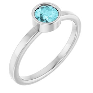 14K White Gold 5 mm Natural Blue Zircon Ring