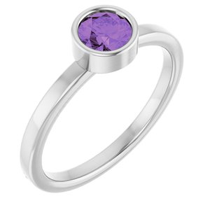 14K White Gold 5 mm Natural Amethyst Ring