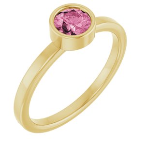 14K Yellow Gold 5 mm Natural Pink Tourmaline Ring