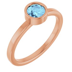 14K Rose Gold 5 mm Natural Aquamarine Ring