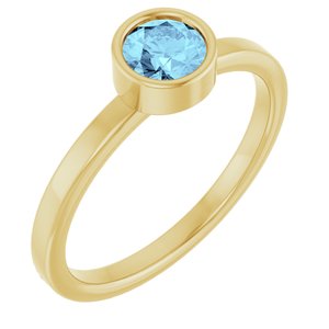 14K Yellow Gold 5 mm Natural Aquamarine Ring
